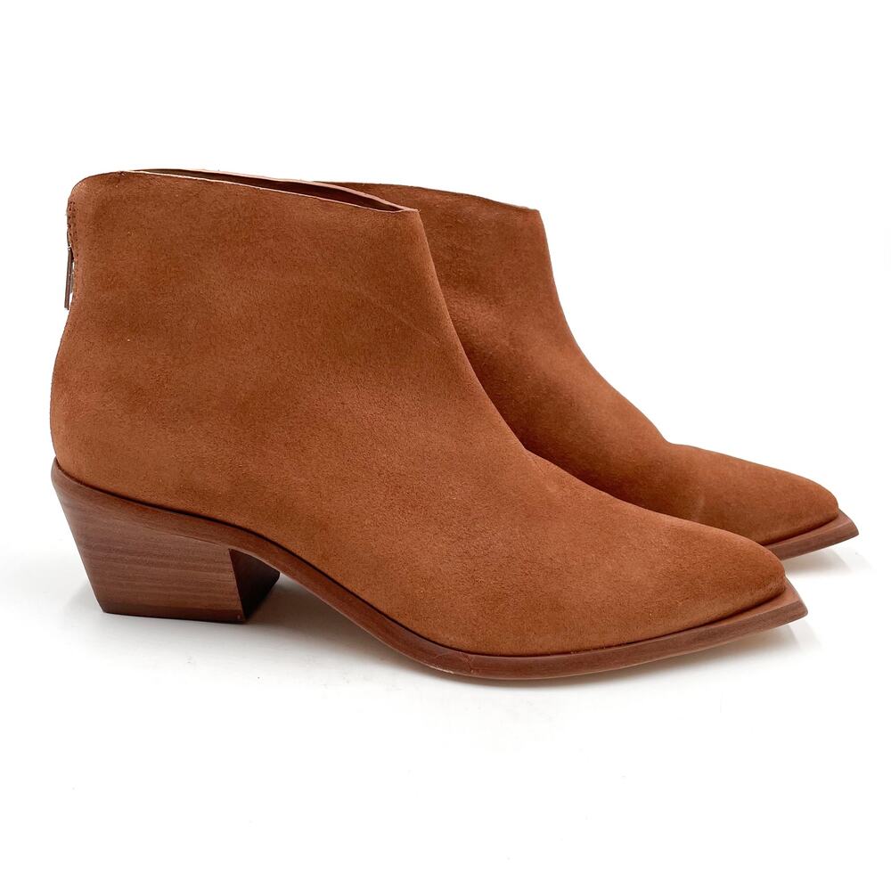 Wal & Pai West Boots Brown Suede Pointed Western Block Heel Ankle Sz‎ 40 / 9 US